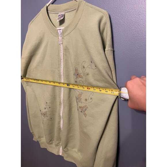 Women's Basic Light Green Zipper Sweatshirt With Bedazzled Butterflies‎ Size LG - Picture 8 of 9